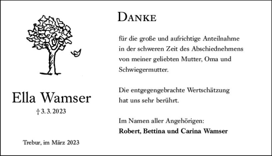 Traueranzeige von Ella Wamser von Groß-Gerauer Echo