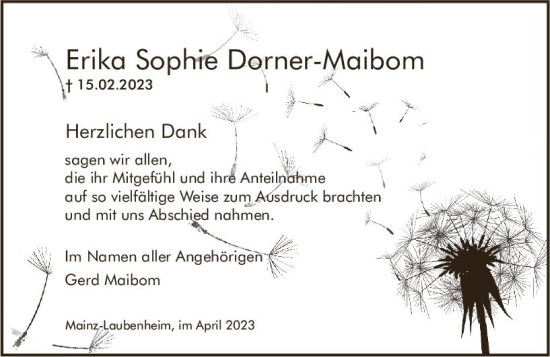 Traueranzeige von Erika Sophie Dorner-Maibom von Allgemeine Zeitung Mainz