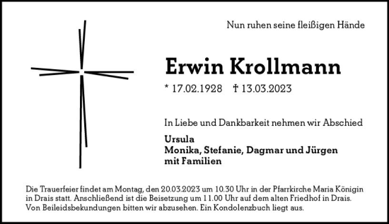 Traueranzeige von Erwin Krollmann von Allgemeine Zeitung Mainz