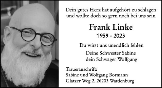 Traueranzeige von Frank Linke von Wiesbadener Kurier