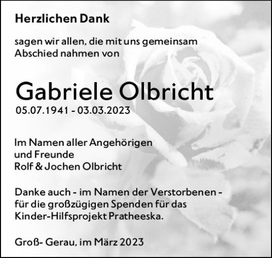 Traueranzeige von Gabriele Olbricht von Groß-Gerauer Echo