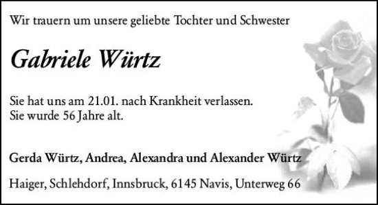 Traueranzeige von Gabriele Würtz von Dill Block