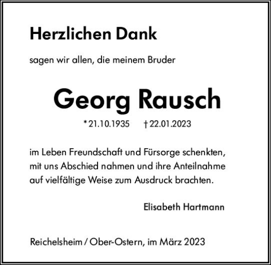 Traueranzeige von Georg Rausch von Odenwälder Echo