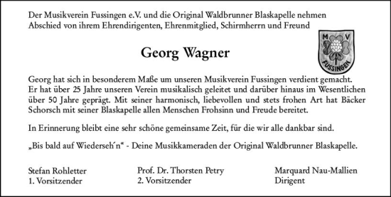 Traueranzeige von Georg Wagner von Nassauische Neue Presse