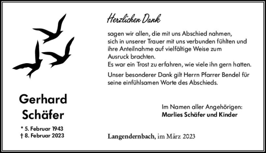 Traueranzeige von Gerhard Schäfer von Nassauische Neue Presse
