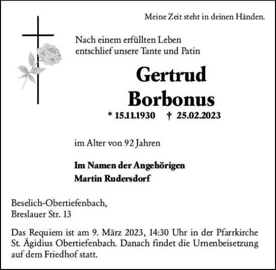 Traueranzeige von Gertrud Borbonus von Nassauische Neue Presse