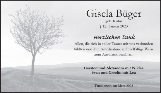 Traueranzeige von Gisela Büger von Wiesbadener Kurier