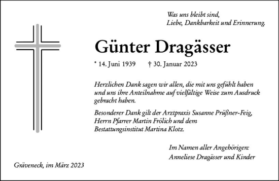 Traueranzeige von Günter Dragässer von Weilburger Tageblatt