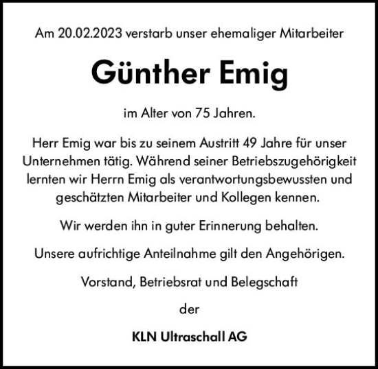 Traueranzeige von Günther Emig von Starkenburger Echo