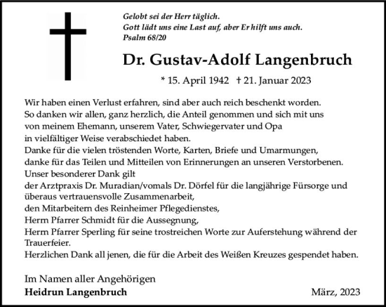 Traueranzeige von Gustav-Adolf Langenbruch von Darmstädter Echo
