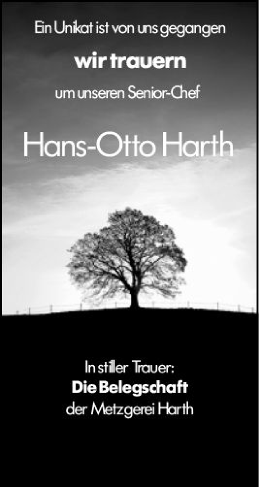 Traueranzeige von Hans-Otto Harth von Allgemeine Zeitung Mainz