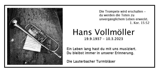 Traueranzeige von Hans Vollmöller von VRM Trauer