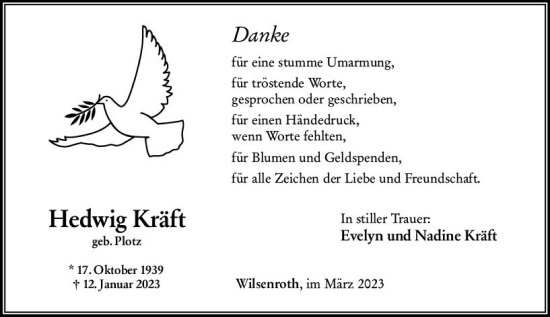 Traueranzeige von Hedwig Kräft von Nassauische Neue Presse