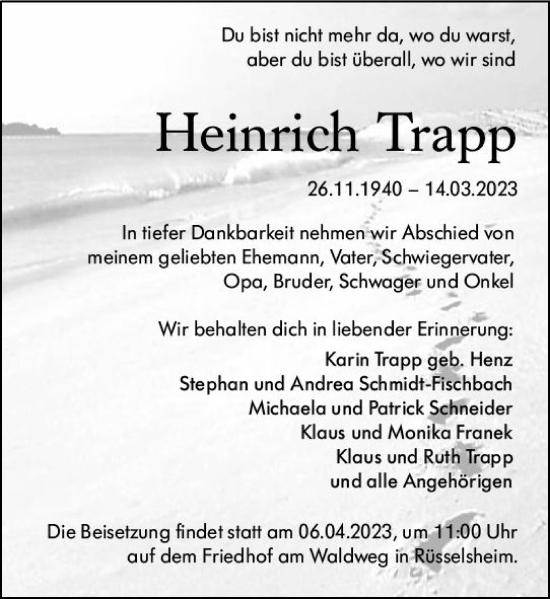 Traueranzeige von Heinrich Trapp von Rüsselsheimer Echo