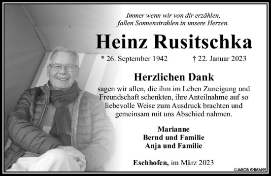 Traueranzeige von Heinz Rusitschka von Nassauische Neue Presse