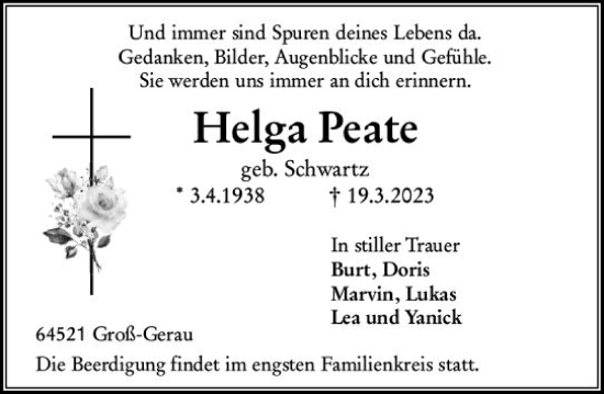 Traueranzeige von Helga Peate von Groß-Gerauer Echo