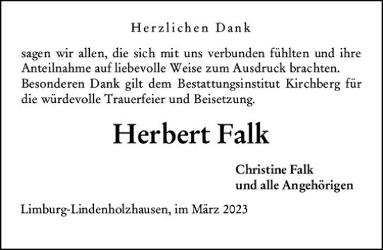 Traueranzeige von Herbert Falk von Nassauische Neue Presse
