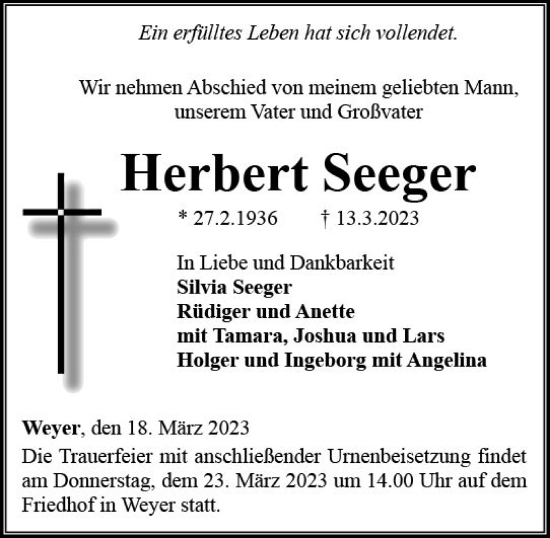 Traueranzeige von Herbert Seeger von Nassauische Neue Presse