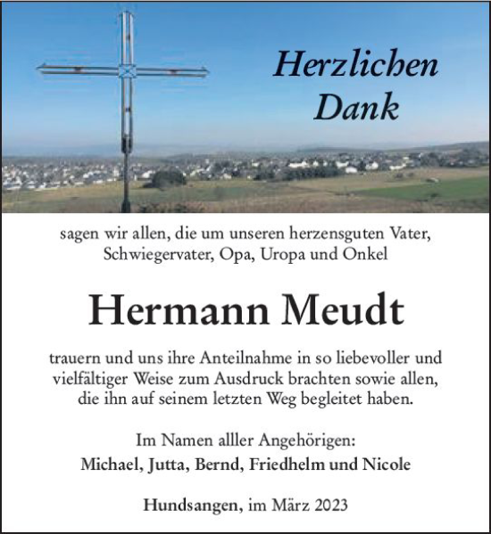 Traueranzeige von Hermann Meudt von Nassauische Neue Presse