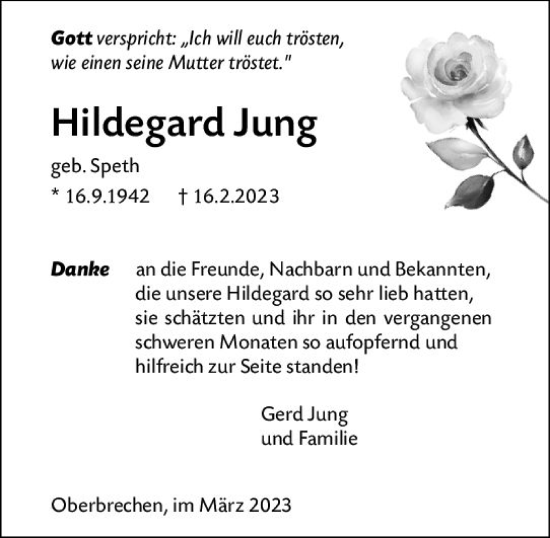 Traueranzeige von Hildegard Jung von Camberger Anzeiger