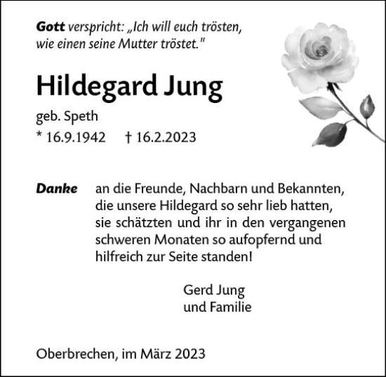 Traueranzeige von Hildegard Jung von Nassauische Neue Presse