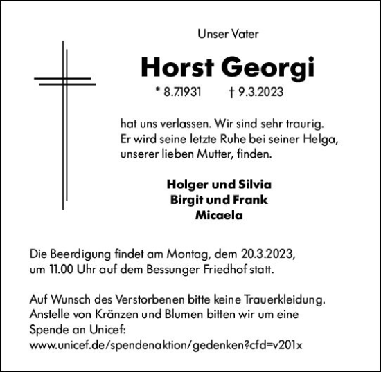 Traueranzeige von Horst Georgi von Darmstädter Echo