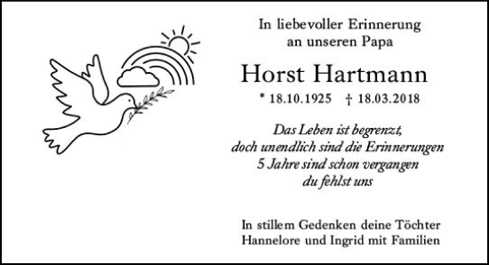 Traueranzeige von Horst Hartmann von Wiesbadener Kurier