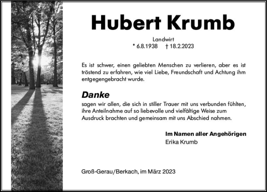 Traueranzeige von Hubert Krumb von Groß-Gerauer Echo
