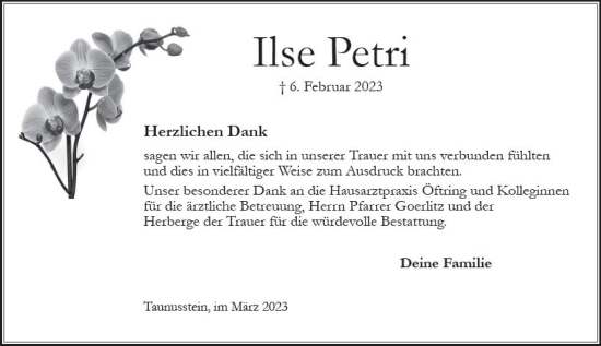 Traueranzeige von Ilse Petri von Wiesbadener Kurier