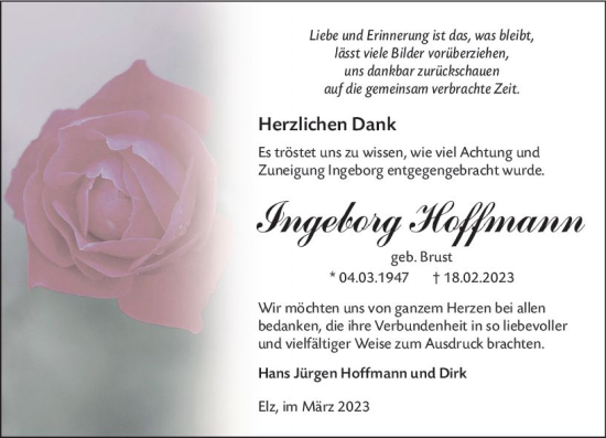Traueranzeige von Ingeborg Hoffmann von Nassauische Neue Presse