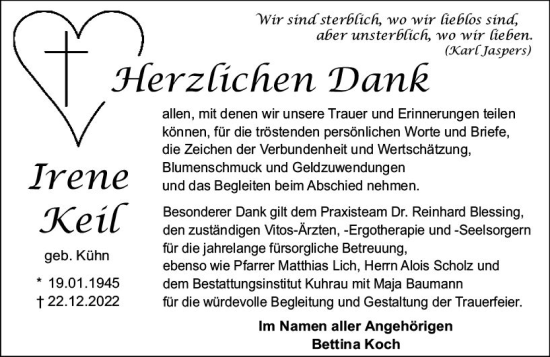 Traueranzeige von Irene Keil von Starkenburger Echo