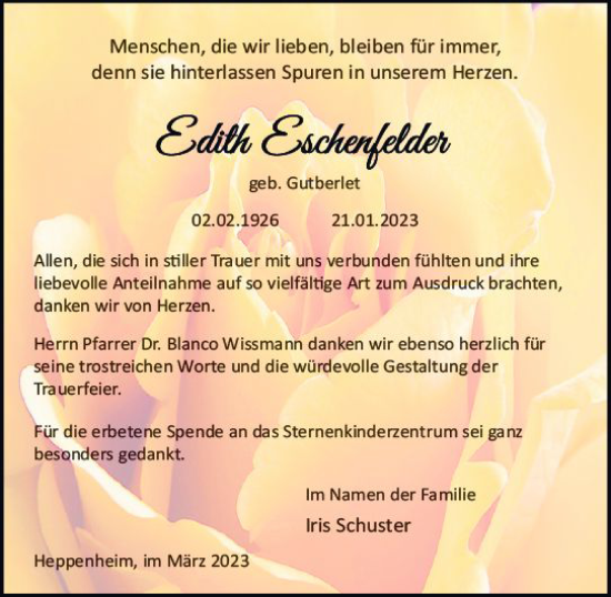 Traueranzeige von Iris Schuster von Darmstädter Echo