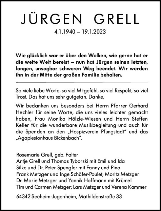 Traueranzeige von Jürgen Grell von Darmstädter Echo