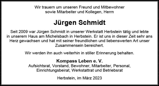 Traueranzeige von Jürgen Schmidt von VRM Trauer