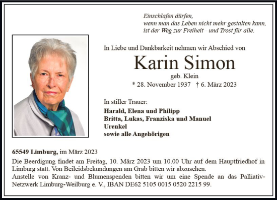 Traueranzeige von Karin Simon von Nassauische Neue Presse