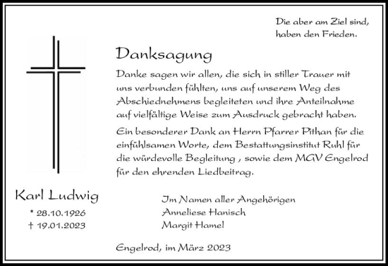 Traueranzeige von Karl Ludwig von VRM Trauer