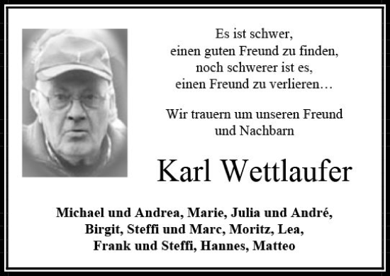 Traueranzeige von Karl Wettlaufer von VRM Trauer
