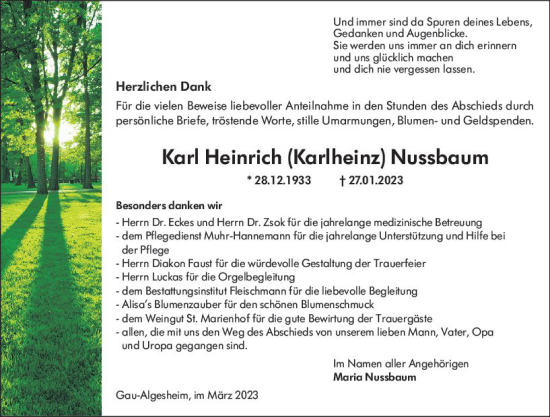 Traueranzeige von Karl Heinrich Nussbaum von Allgemeine Zeitung Bingen/Ingelheim