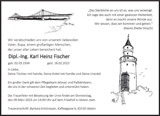 Traueranzeige von Karl Heinz Fischer von Idsteiner Land/Untertaunus