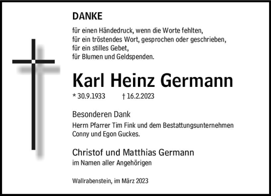 Traueranzeige von Karl Heinz Germann von Idsteiner Land/Untertaunus