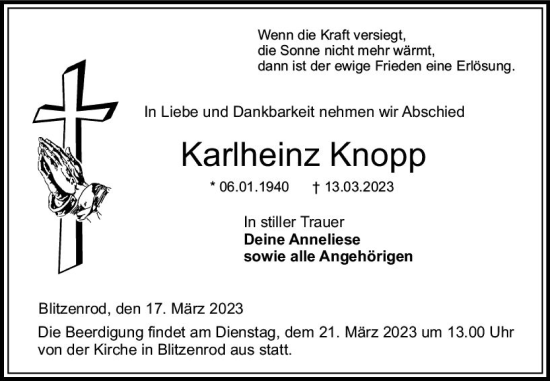 Traueranzeige von Karlheinz Knopp von VRM Trauer