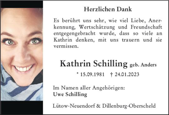 Traueranzeige von Kathrin Schilling von Dill Block