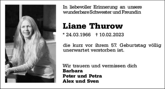 Traueranzeige von Liane Thurow von Allgemeine Zeitung Alzey
