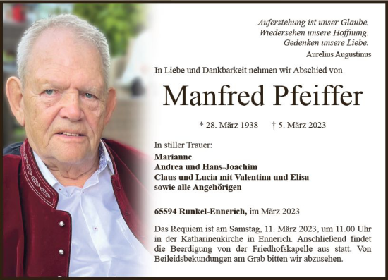 Traueranzeige von Manfred Pfeiffer von Nassauische Neue Presse