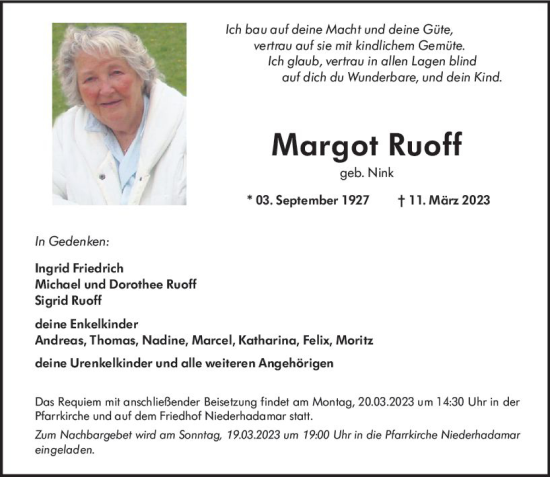 Traueranzeige von Margot Ruoff von Nassauische Neue Presse
