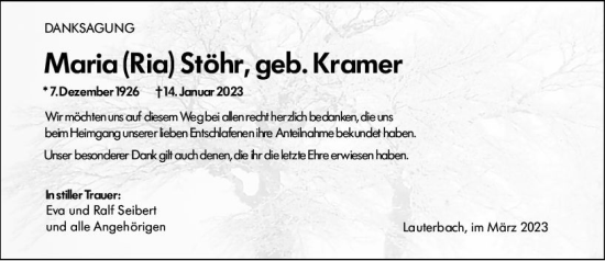 Traueranzeige von Maria Stöhr von VRM Trauer
