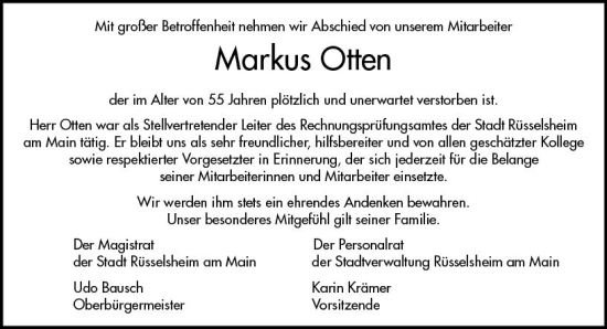 Traueranzeige von Markus Otten von Starkenburger Echo