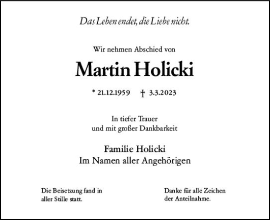 Traueranzeige von Martin Holicki von Darmstädter Echo