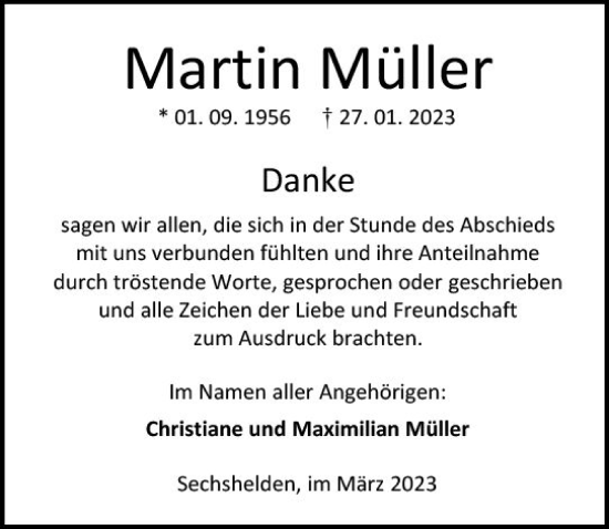 Traueranzeige von Martin Müller von Dill Block