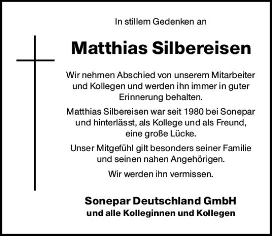 Traueranzeige von Matthias Silbereisen von Wiesbadener Kurier